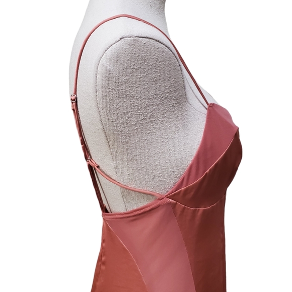 Free People X Intimately FP City Cool Satin & Mesh Midi Slip Dress Canyon Clay S - Picture 12 of 15